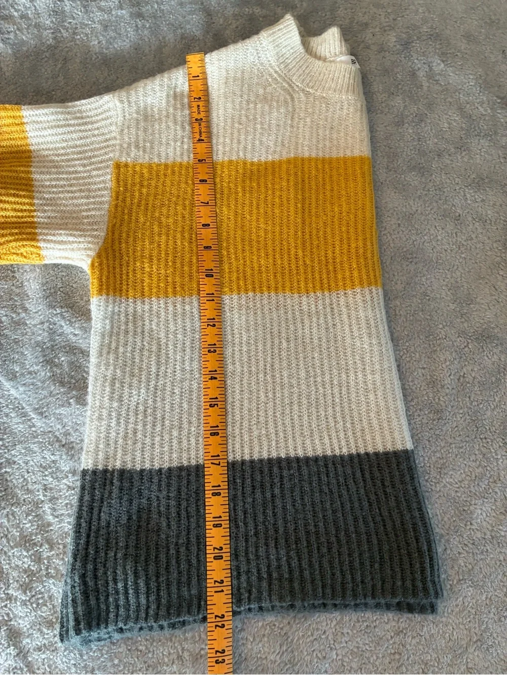 Women’s bp Striped Crewneck Cropped Sweater - Mustard, Cream & Charcoal Size M
